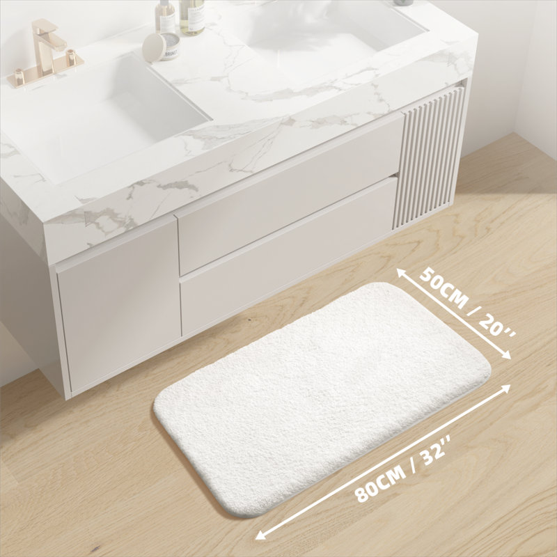 Tapis pour salle de bain Gaenside, L 59 po x l 24 po, Blanc