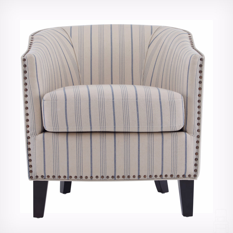 Fauteuil demi-tonneau rembourré à rayures