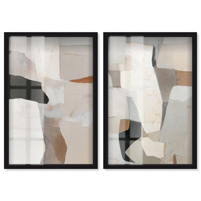 Ancient Walls Shadowbox Print Neutral Boho Art Set by Art Remedy, Black Frame, 10 x 15