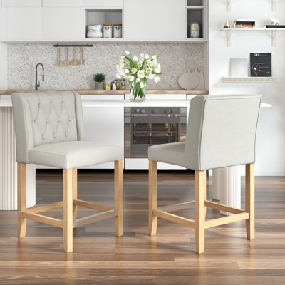  Tabouret de bar et de comptoir avec cadre en bois massif et siège rembourré (ensemble de 2)