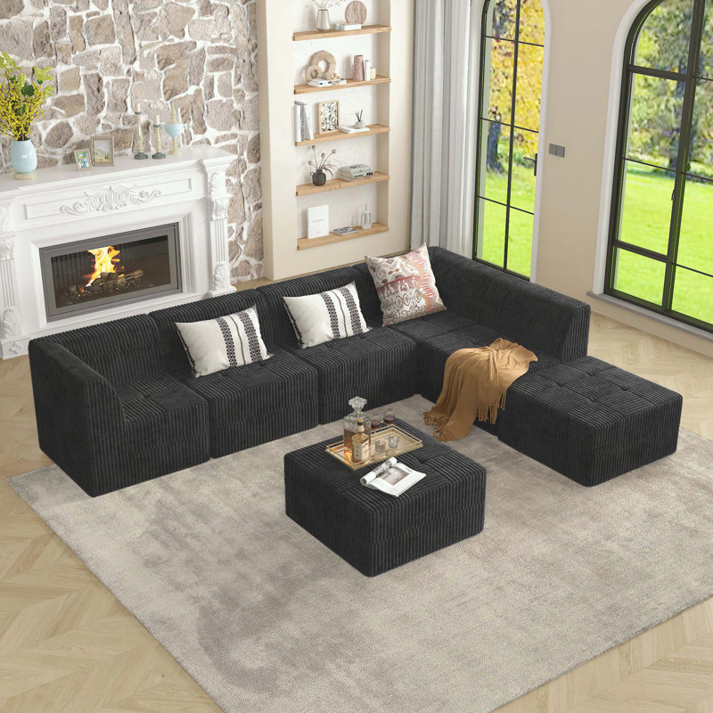 Canapé modulaire avec repose-pieds sans assemblage requis, Noir