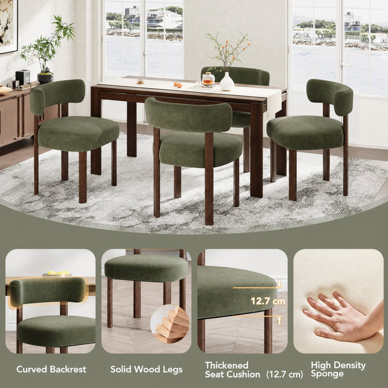 48.5cm H Upholstered Upholstered Back Side Chair, Green Velvet
