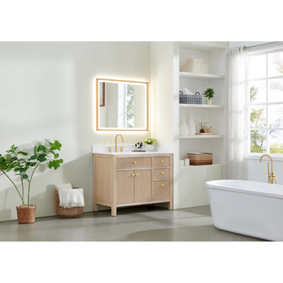 Lala 42" Single Bathroom Vanity with Grain White Engineered Stone Countertop without Mirror