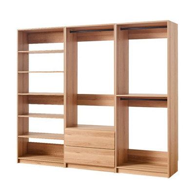 Système d'organisation modulaire Dee, 2 supports à vêtements, 2 tiroirs, 6 tablettes, bois