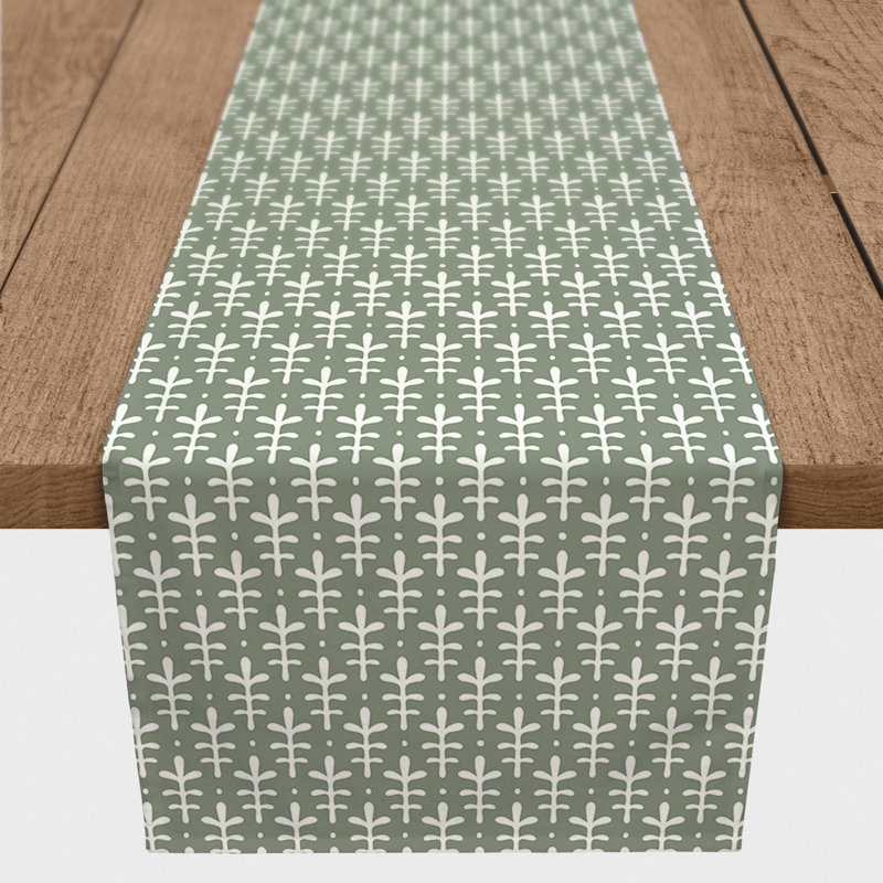 Chemin de table en losanges pointillé Nalston, 72 po x 16 po, Sauge vert, Floral