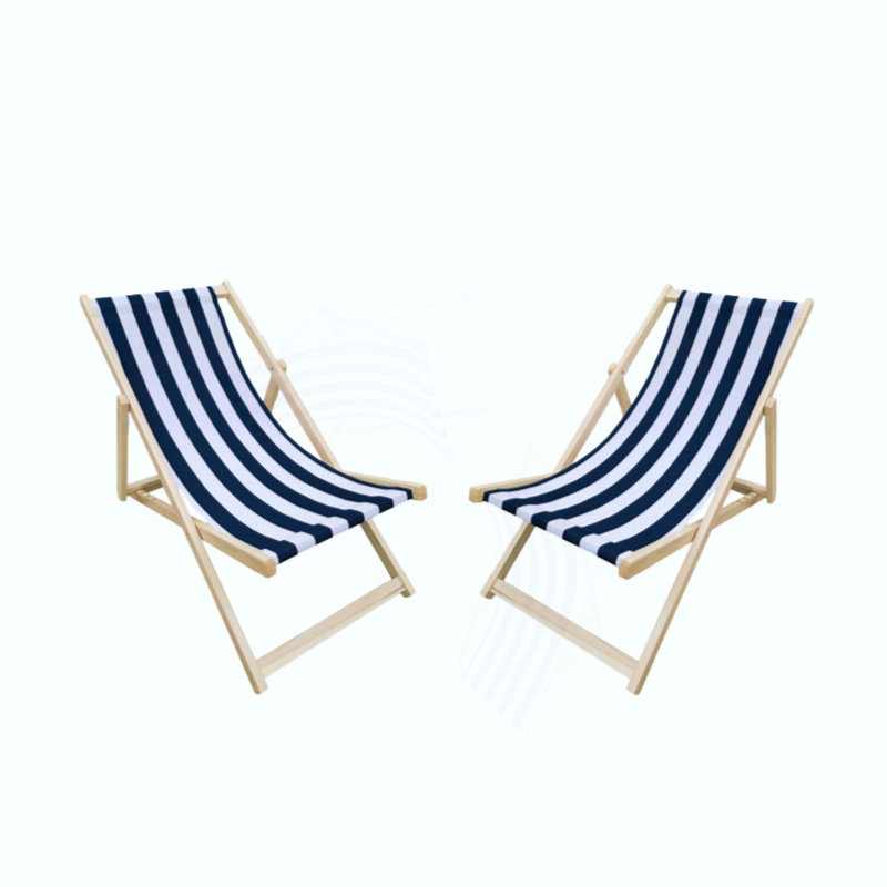 Populus Wood Sling Chair Stripe Broad Folding Chaise Lounge Chair-2PCS