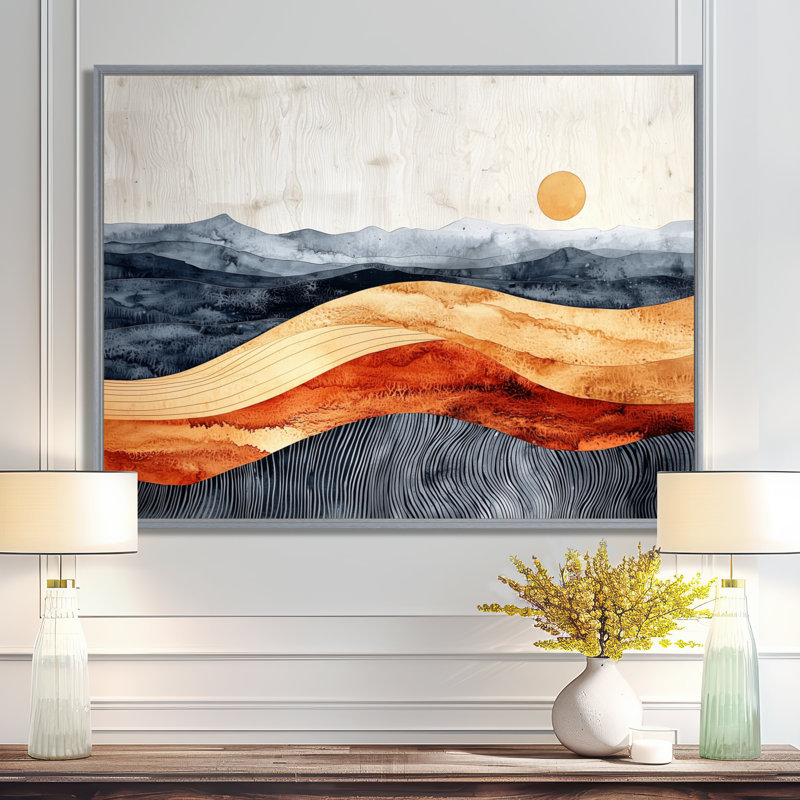 «Sahara Landscape Amber River Colors I - Desert», reproduction d'art sur toile, H 16 po x l 32 po, Picture Framed