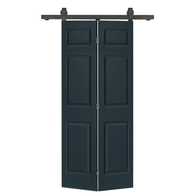 Porte de grange pliante à panneaux en panneau de fibres à densité moyenne avec ensemble de quincaillerie d'installation
