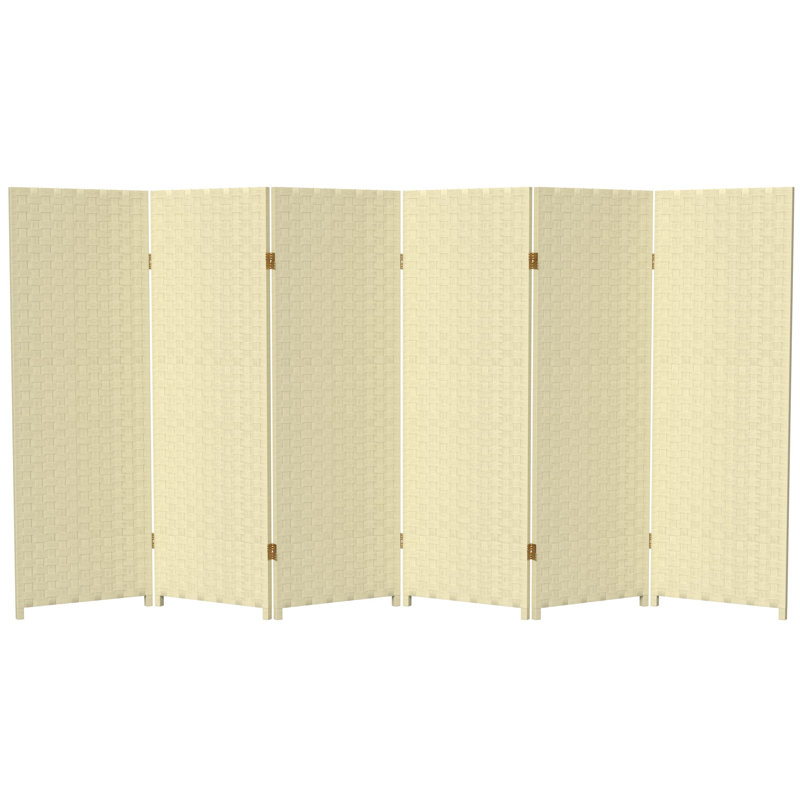 Amitis 7 Ft. Tall Woven Fiber Folding Room Divider, White, 84'' H x 156'' W x 1'' D, 8
