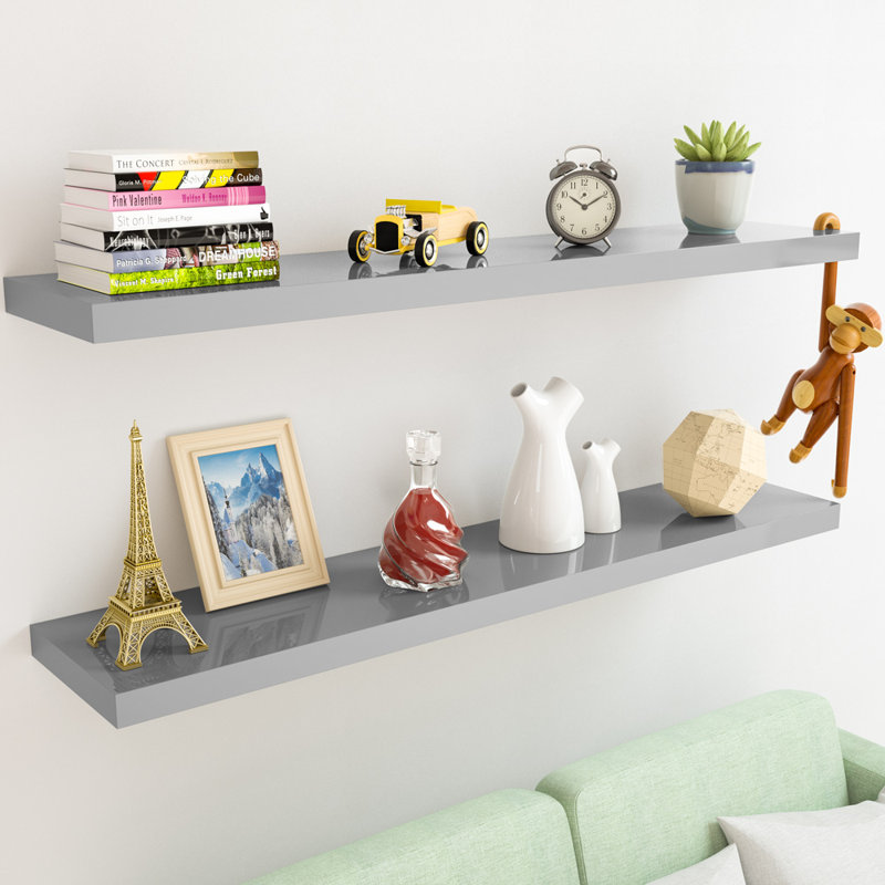 Mehta Floating Shelf, 3.8cm H x 70cm W x 23cm D, Gloss Grey