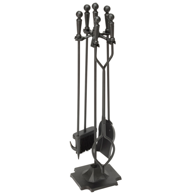 Black Iron 5-Piece Fireplace Tool Set with Ergonomic Handles