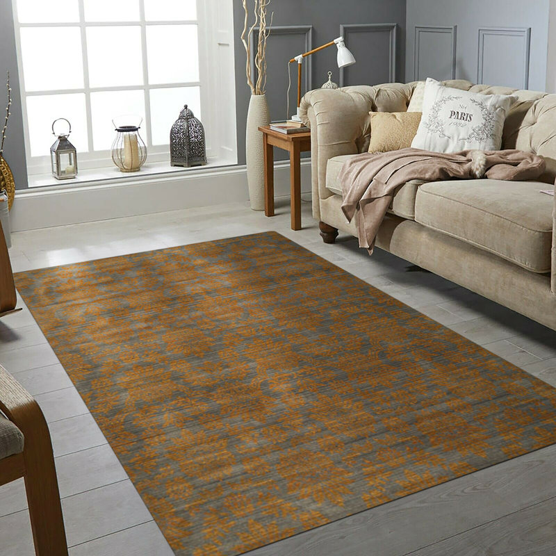 Tapis floral transitionnel élégant en laine fabriqué à la machine, Rectangle 5 pi 3 po x 7 pi 6 po