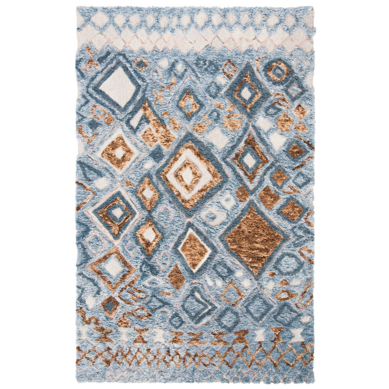 Kourtnee Shag Hand Tufted Wool Southwestern Rug, Rectangle 8' x 10'