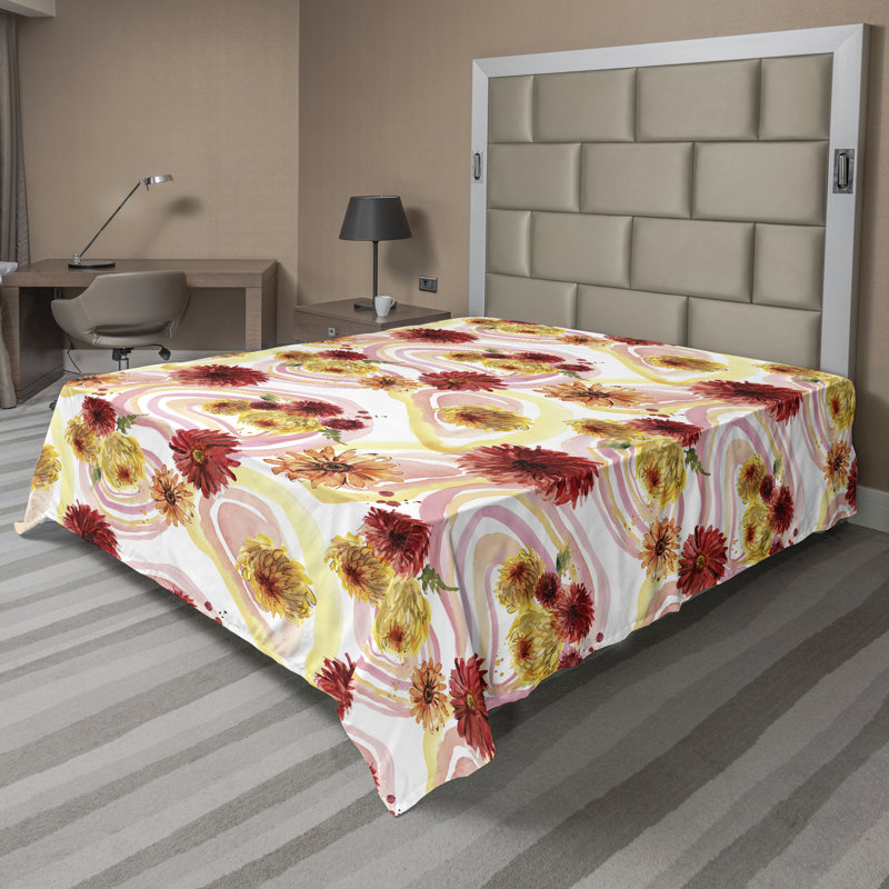 Ambesonne Floral Aquarelle Flat Sheet Gerbera Groovy Art Blush Raspberry Mustard