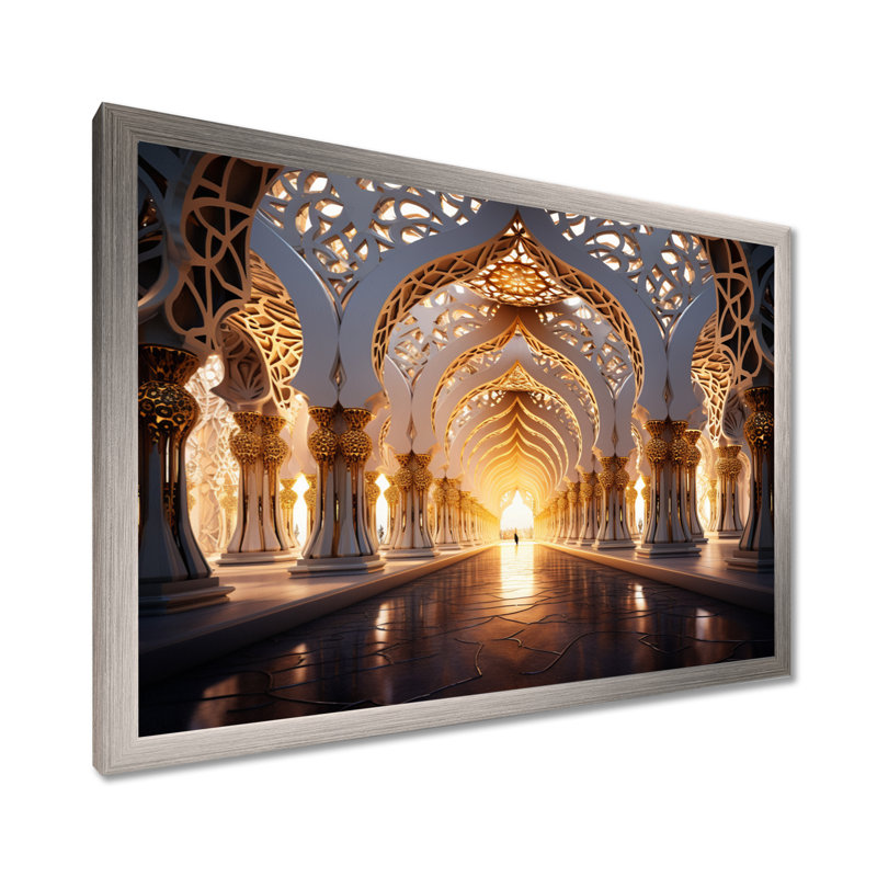 Art de l'Islam, Architecture islamique II - Art mural de l'Islam, H 34 po x l 44 po x P 1,5 po, Cadre simple argenté