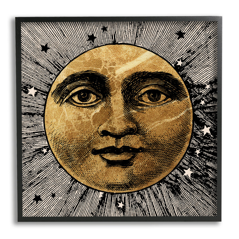 Az-287 - «Moon Face» par Lil 'Rue, H 24 po x l 24 po x P 1,5 po, Giclée encadrée noir minuit