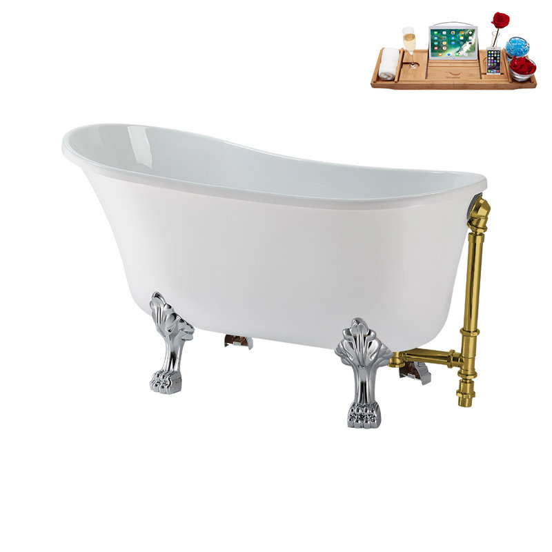 51.2'' x 25.6'' Soaking Acrylic Bathtub, Polished Chrome, Polished Gold