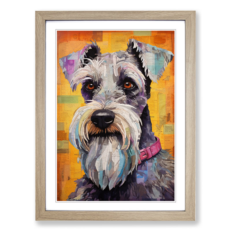 Schnauzer Dadaism - Single Picture Frame Print on Wood, 34cm H x 25cm W x 2cm D, Oak