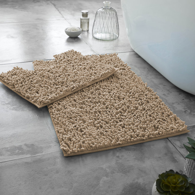 2 Piece Set Rectangle/U-shaped Bath Mat, Beige