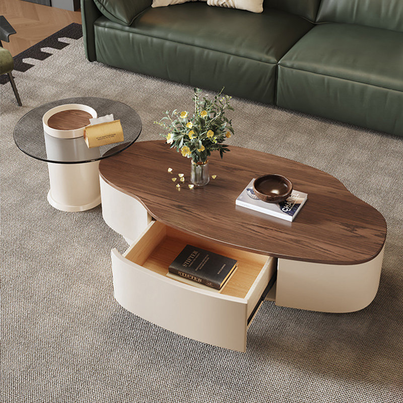 Ensemble de tables basses beiges en bois manufacturé, Noyer / beige