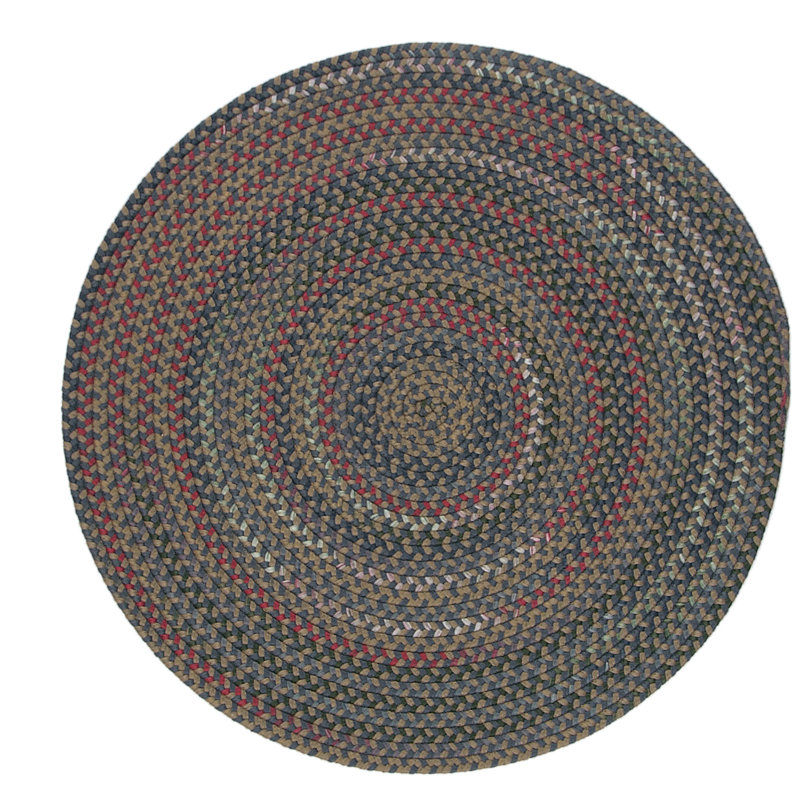 Tapis bleu / gris / rouge tressé Doliya, Rond 9 pi