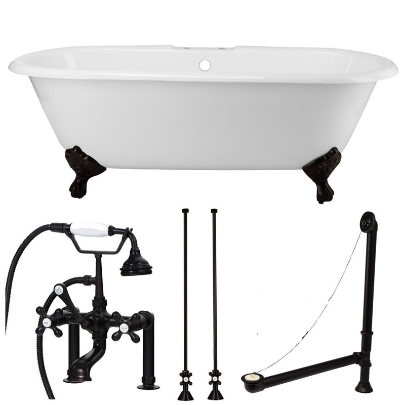 x Freestanding Bathtub, White / Oil Rubbed Bronze Feet and Fixtures