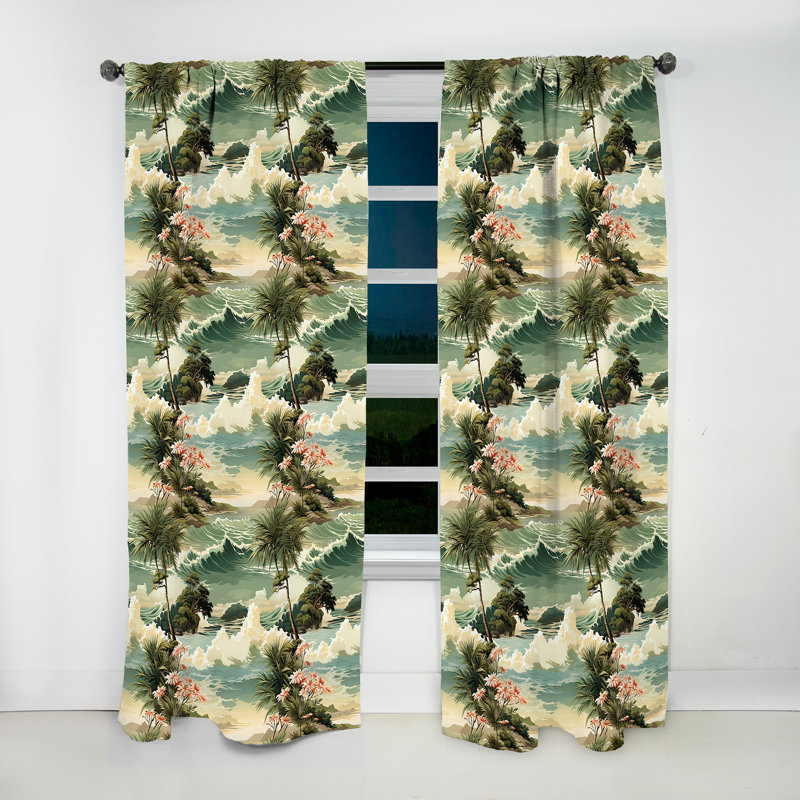 Coastal Vision Tropical Motif I - Rideau floral - Rideau floral obscurcissant - 1 panneau, L 52 po x L 108 po