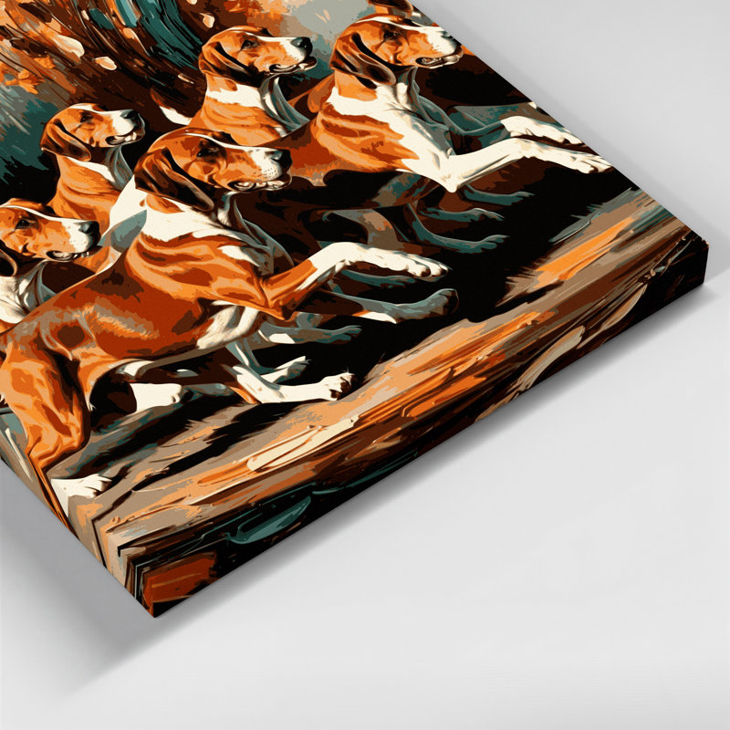 «Dogs American Foxhound», art mural sur toile noire, H 16 po x l 16 po