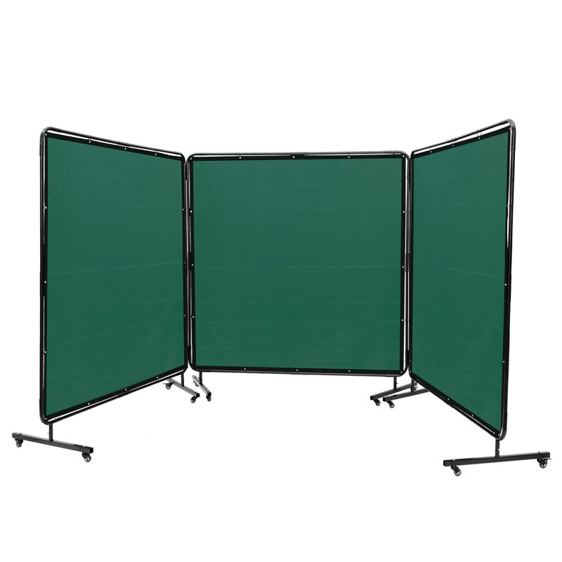 Écran de soudage avec cadre, écrans de rideau à 3 panneaux de 6 pi x 6 pi, écran de protection en vinyle ignifuge sur 12 roues pivotantes (6 verrouillables), mobile et professionnel pour atelier, vert