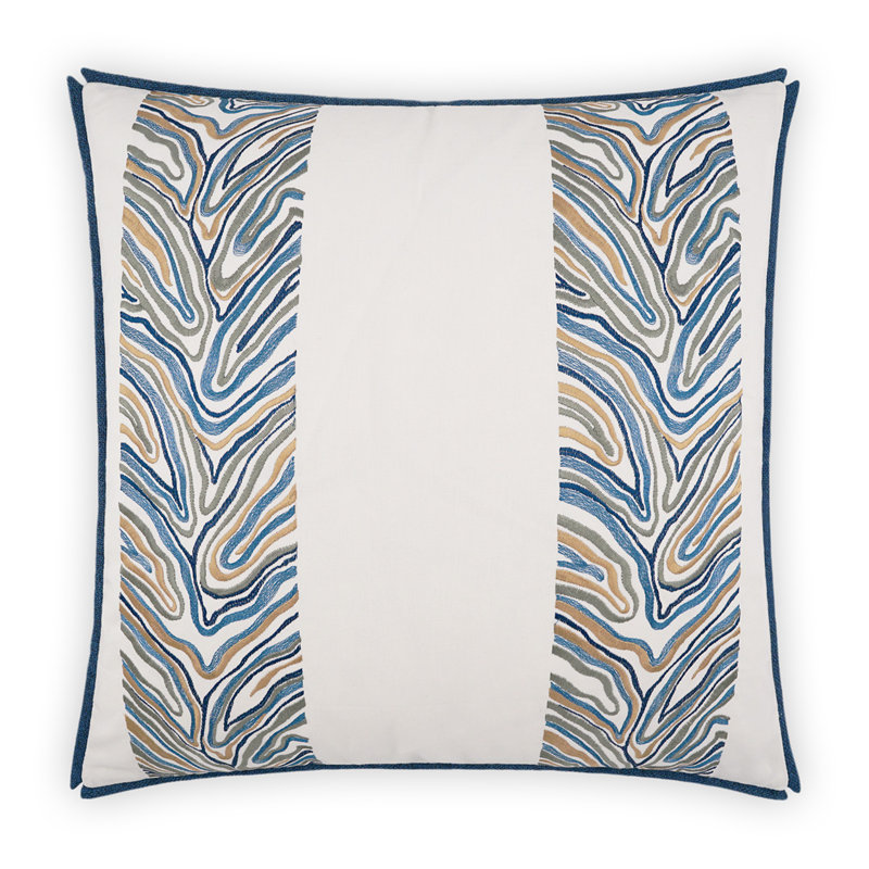 Blue Embroidered 100% Cotton Throw Pillow, Square 22"