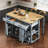 47.3-Inch Kitchen Island With Extendable Dining Table, Rubberwood Veneer, Built-In Storage Shelves And Sockets, 2 Drawers And 2 Cabinets, Grey-Blue Color.