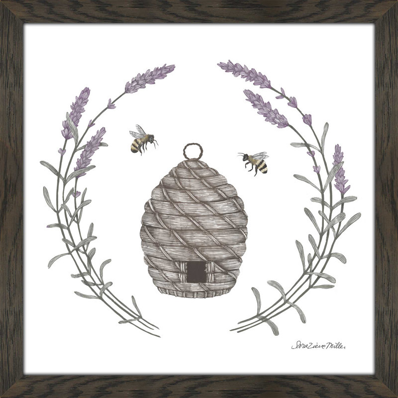 «Happy to Bee Home II», reproduction de dessin, H 21,5 po x l 21,5 po x P 0,75 po, Cadre chocolat patiné