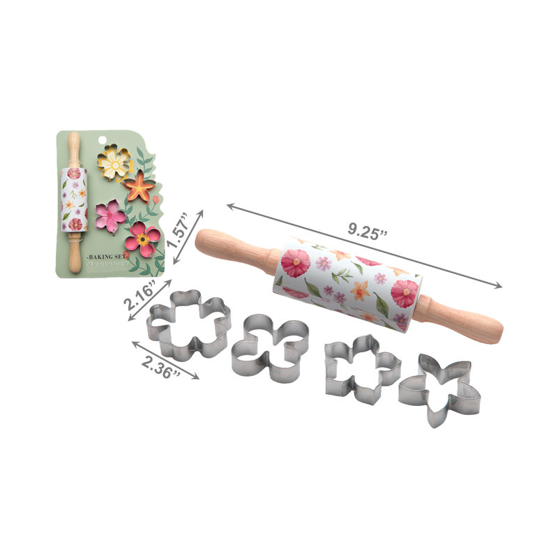5Pc Blooms Baking Set Cutter & Rolling Pin
