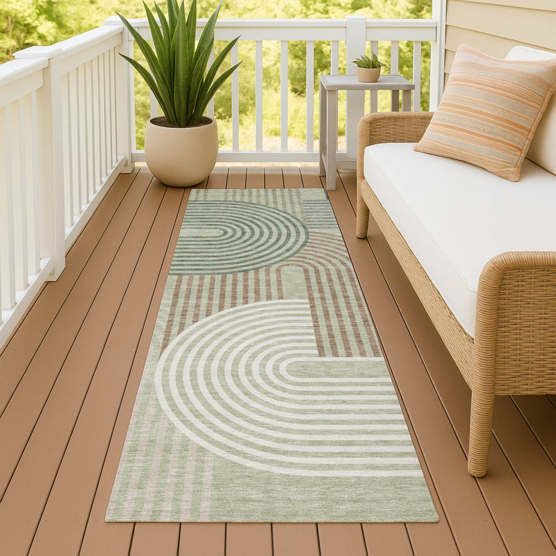 Tapis mid-century moderne lavable à la machine intérieur / extérieur Chantille ACN2549, Céleri