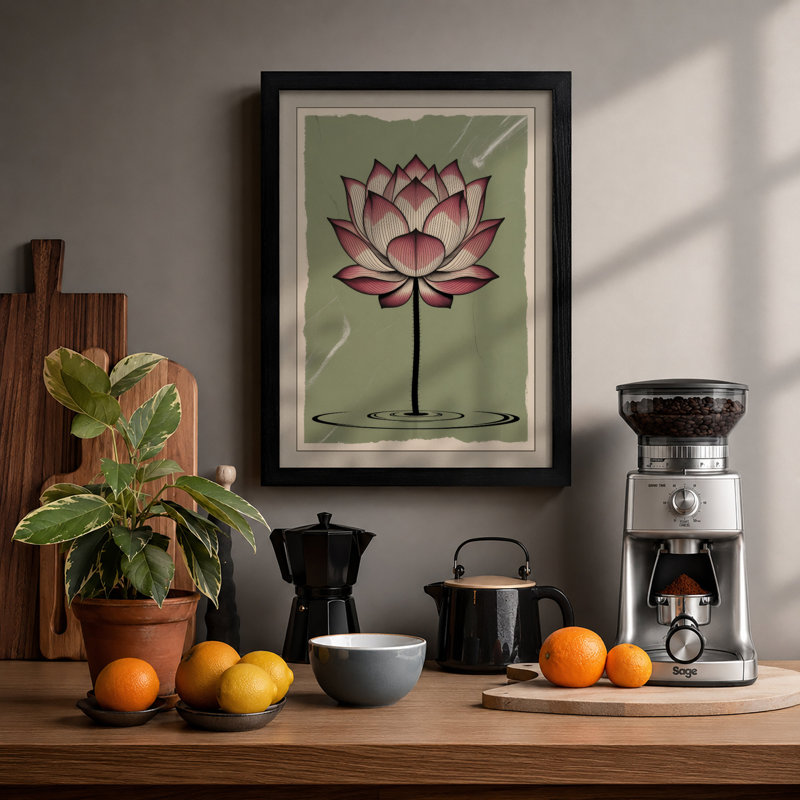 Pink Lotus Bloom Botanical - Framed Print, A3 - 42.0 x 29.7 cm, Black
