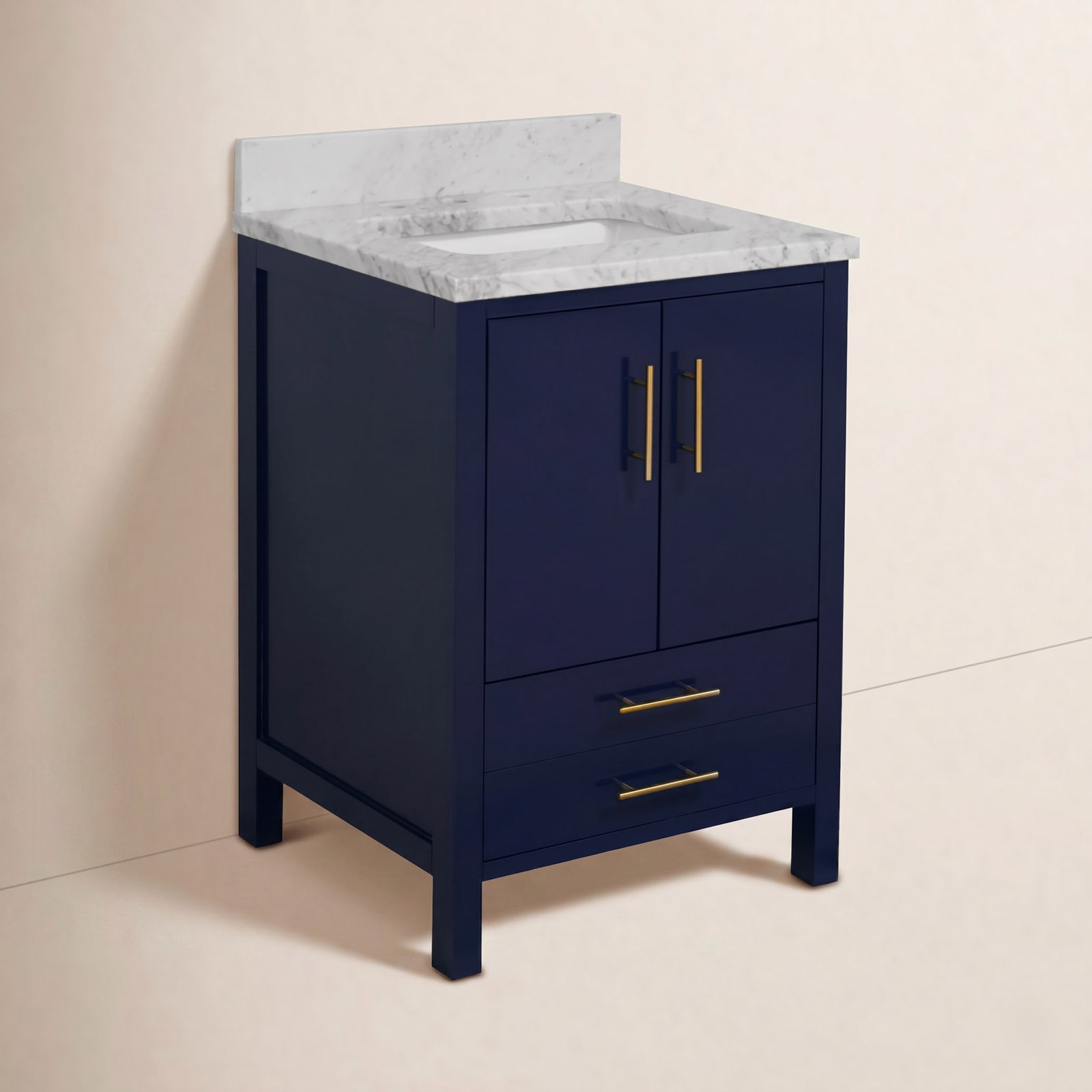 Kiara 24" Carrara Marble Single Bathroom Vanity, Carrara Marble, Royal Blue