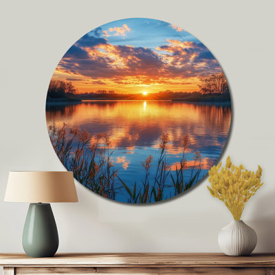 Protho - Traditional Orange Metal Art Print, Landscape Round Metal Wall Art