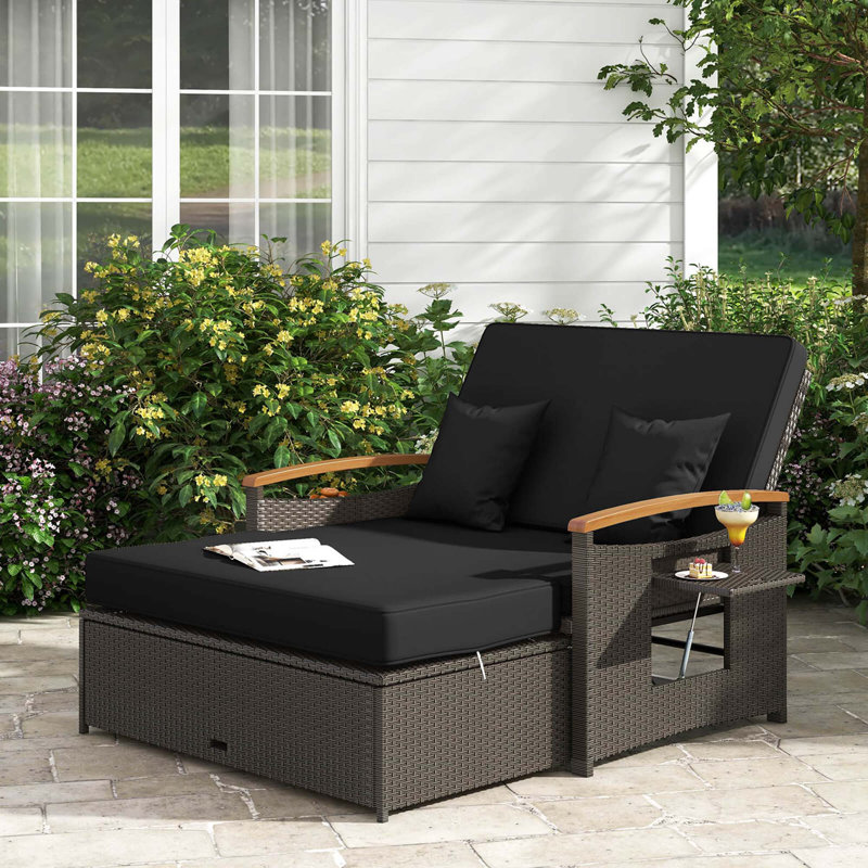 Talleysville 66'' Wide Reversible Patio Daybed with Cushions, Black