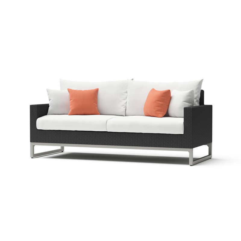Milo Motion 7 Piece Rattan Sunbrella Sofa Set with Cushions, Charcoal Grey Sunbrella®, Brown