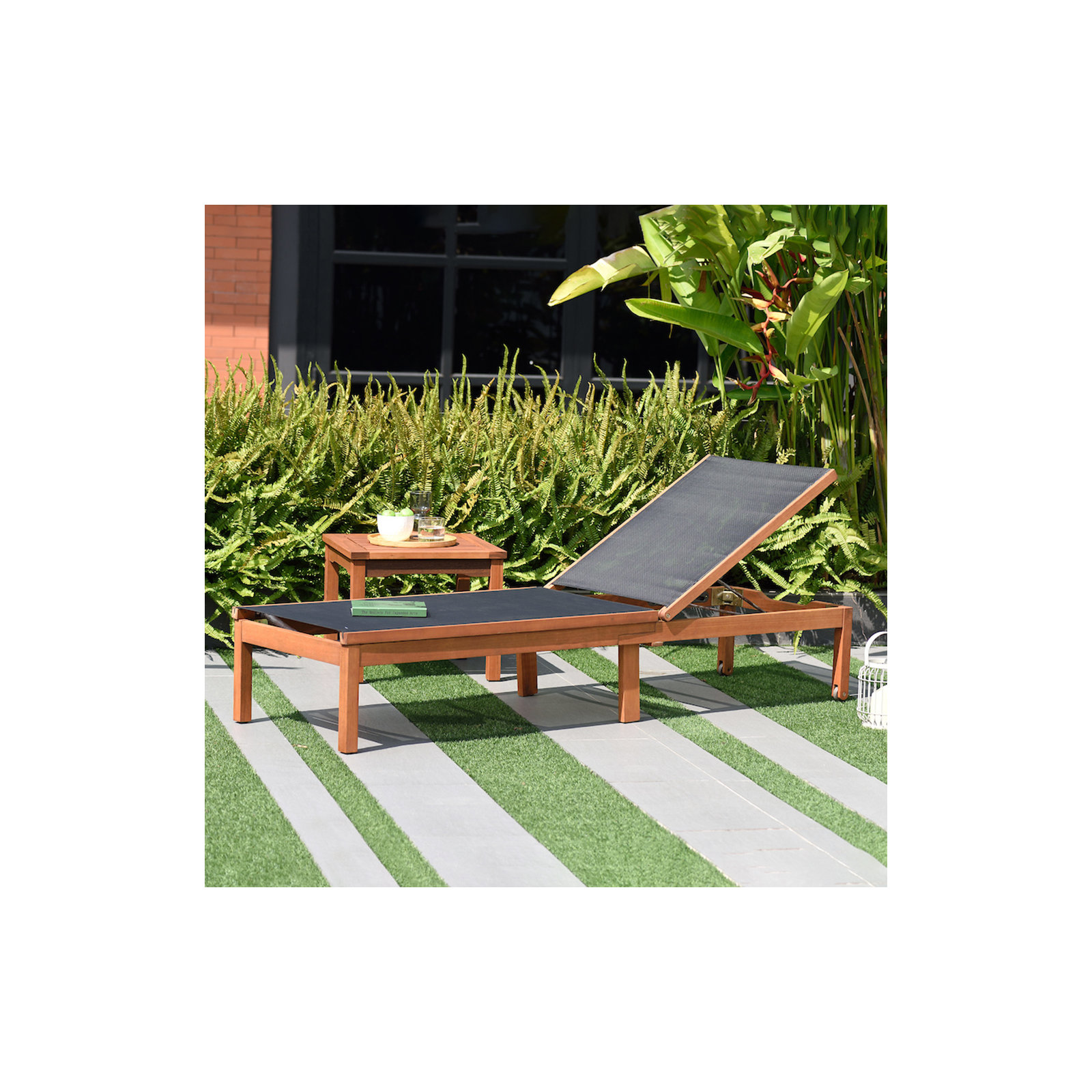 Medrano 23.5'' Outdoor Aluminum Chaise Lounge, Black