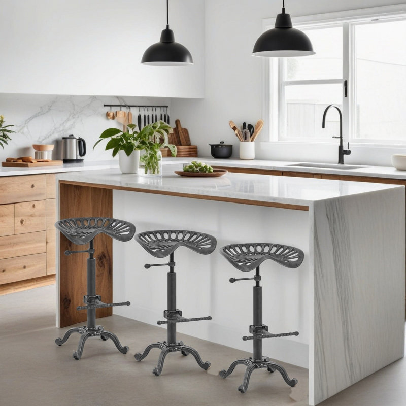 Dicle Swivel Adjustable Height Counter Stool with Metal Frame, Gunmetal