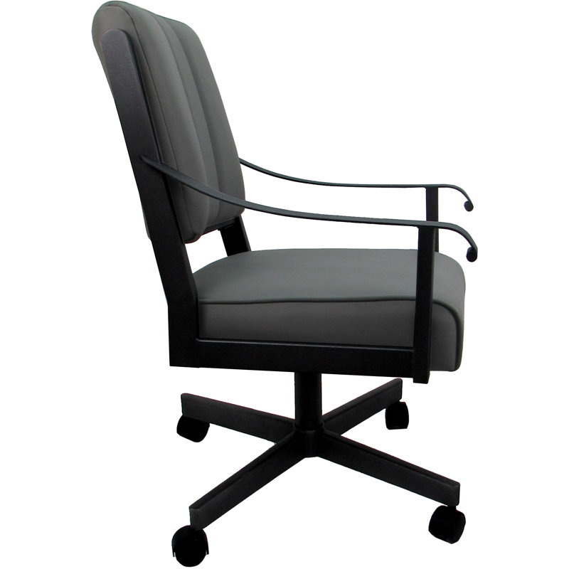 Leather Metal Dining Caster Chair Swivel Tilt, Gray , Black