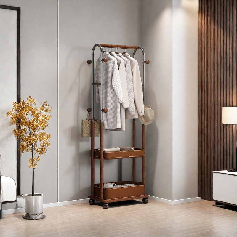 Portemanteau innovant avec panier de rangement, Marron foncé