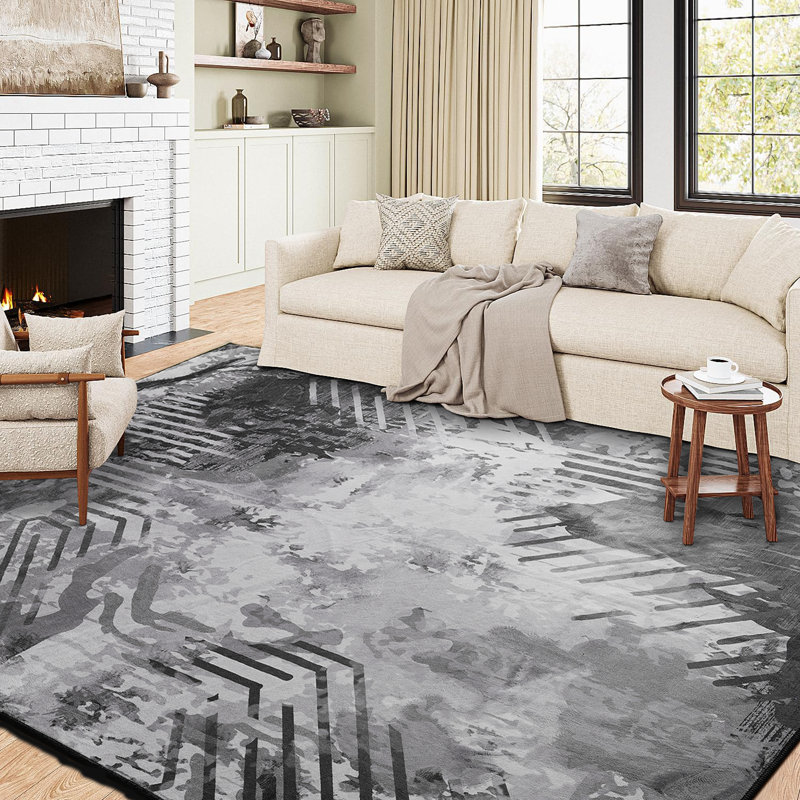 Groner Modern Abstract Carpet Indoor Washable Rug Non-Slip Soft Small Area Rug Thin Print For Home Decor, Rectangle 4' x 6'