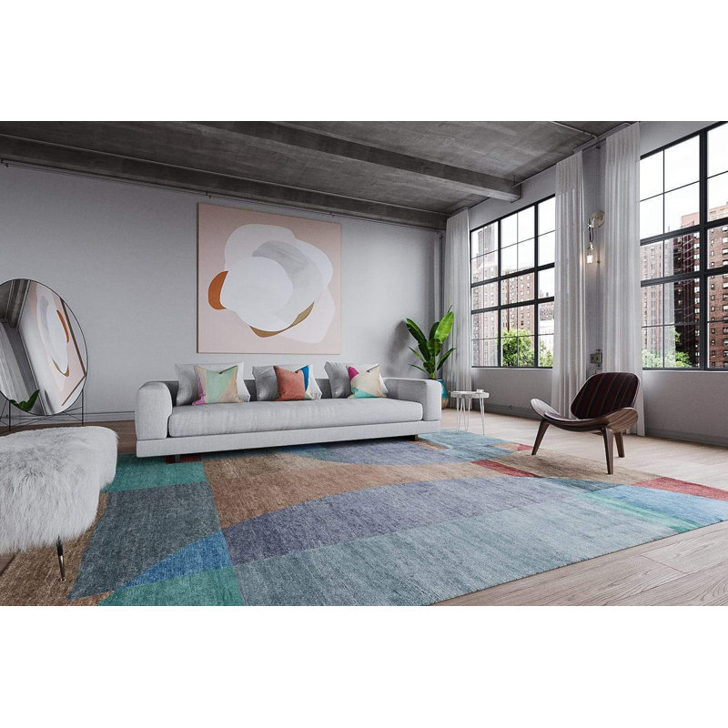 Delmonico Silk Abstract Area Rug in Blue/Brown/Natural/Purple, Rectangle 2' x 3'