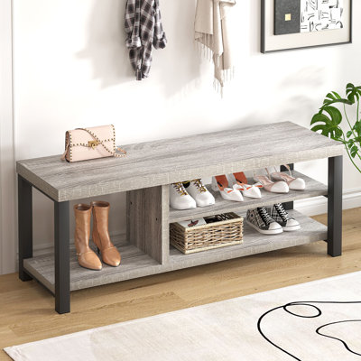 Banc de hall d'entrée 47 "avec rangement pour chaussures Hulstein, gris clair