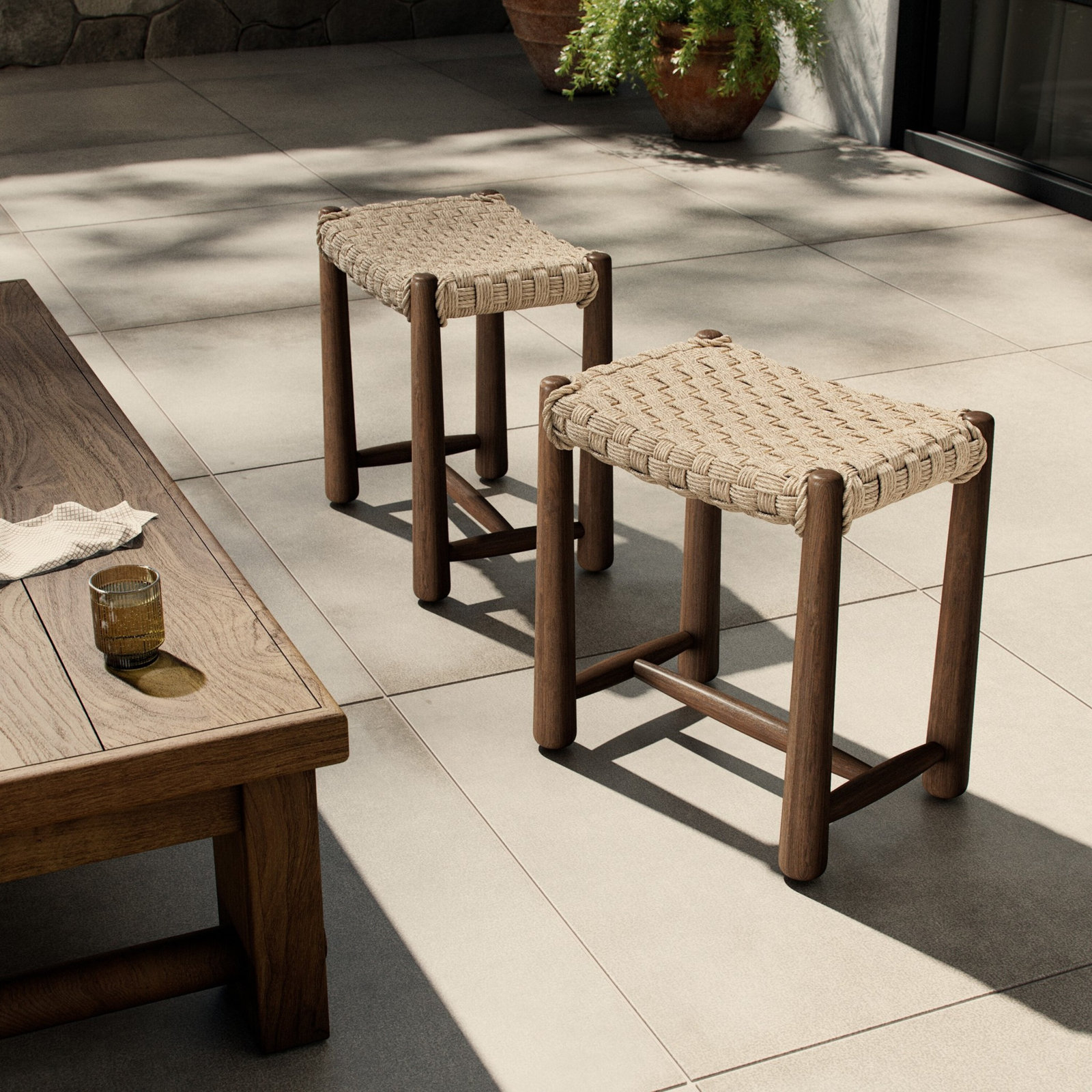 Savio Outdoor Accent Stool, Vintage White