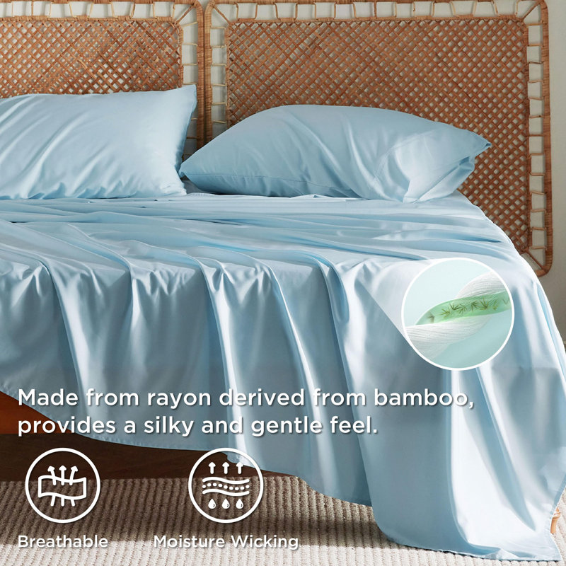 Essential Collection Cooling Rayon Derived from Bamboo Sheet Set, Teal Blue, King Sheet Set with 2 Pillowcases