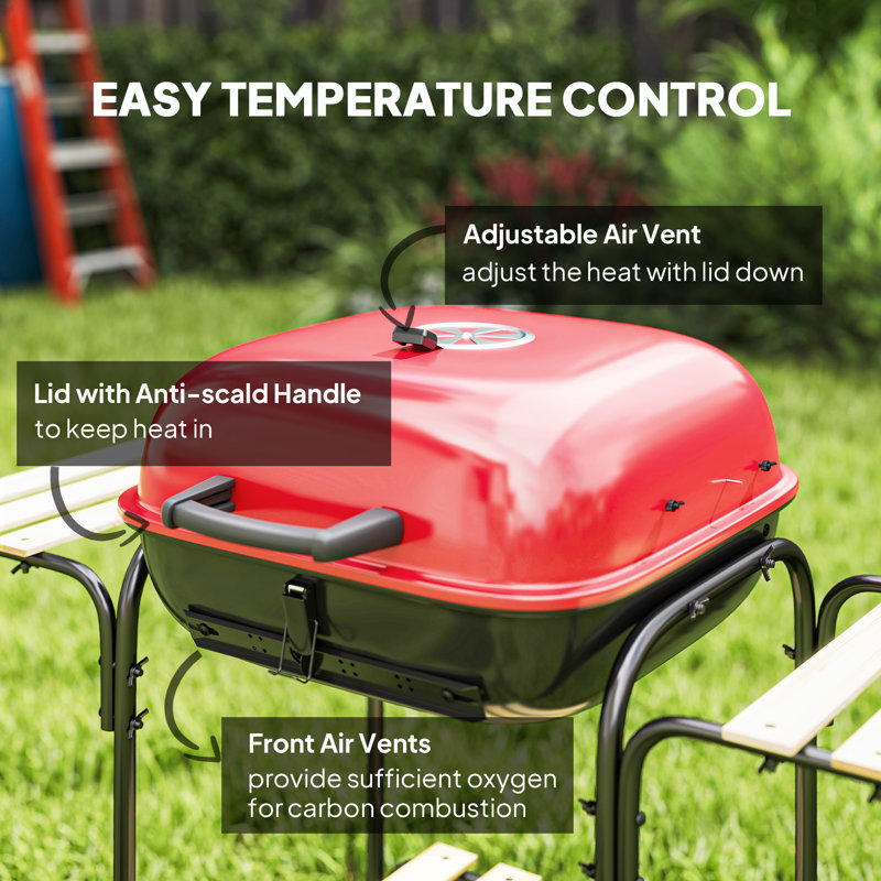 Dakota Fields 98cm W Charcoal Grill, Red