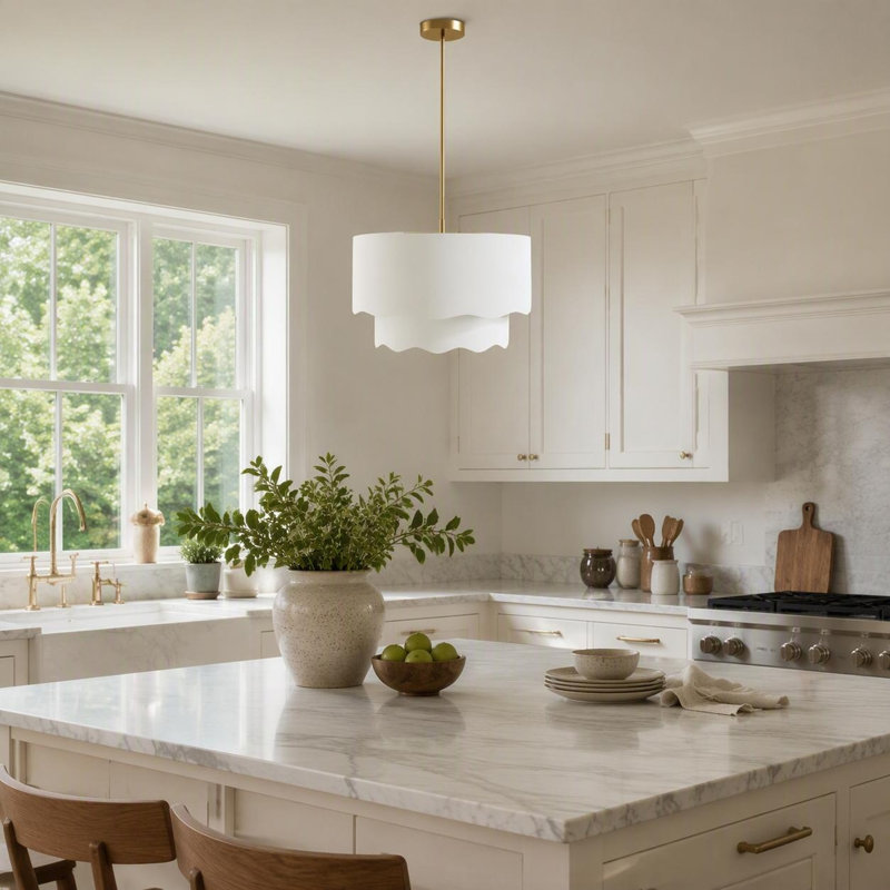 Luminaire suspendu de style campagne moderne à 2 niveaux avec lustre 19,6 po en tissu blanc pour chambre à coucher, salon, salle à manger, entrée
